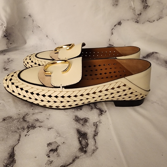Chloe Logo Hardware Loafer White Cream Pink Corvette Perforated Leather 38EU - Picture 9 of 14